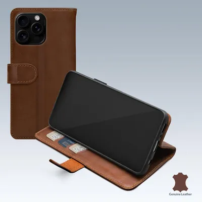 Produktbild von Mobilize Wallet iPhone 16 Pro Max Hülle Echtes Leder Klapphülle Geldbörse - Braun