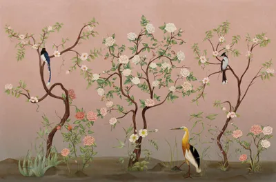 Imagen del producto de Sanders & Sanders fotomural flores y pájaros rosa y verde 424 x 280 cm