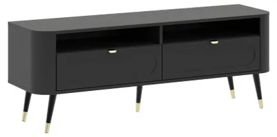 Image de Meuble bas Blinx pour télévision, dimensions 138,2 x 40 x 52,6 cm, couleur noire et or