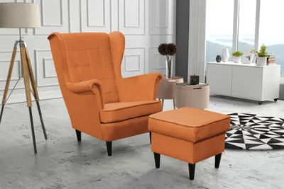 Produktbild von Kaiser Möbel Elegantní set, dřevěný rám, sada křídlových židlí + podnožka, látka Velutti oranžová