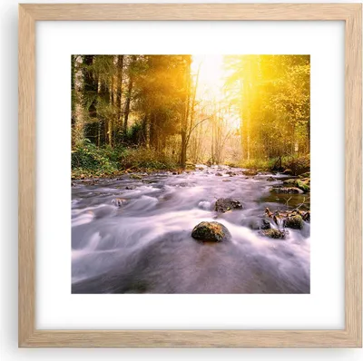 Produktbild von Gerahmtes Poster - Rahmen in heller Eiche - Herbst Wald Berg Fluss - 30x30 cm - Wand Bild - Wanddeko - Wandbilder - Wandposter - Bilderrahmen - Bilder - Kunstdruck - Wandbild - P2NAC30x30-0504