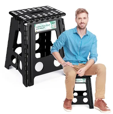 Produktbild von Klapphocker Faltstuhl Hocker - 40 cm - Schwarz - Tragkraft 150 kg - Mit Sicherheitsverriegelung - Für Bad, Küche und Camping