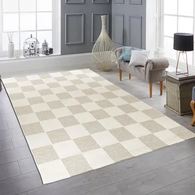 Obrázek produktu pro Snadno udržovatelný a odolný koberec s kostkovaným vzorem v krémově béžové barvě Velikost - 140 x 200 cm