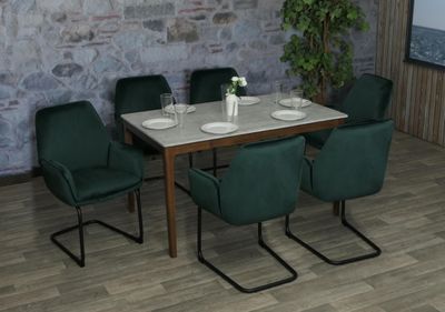 sada 6 konzolových židlí HWC-G67, jídelní židle, kuchyňská židle, látka/textil Oeko-Tex MVG  zelená