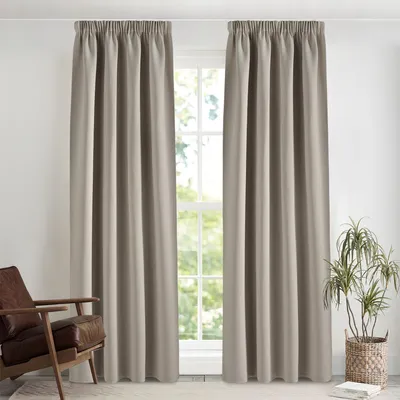 Productafbeelding van Verduisteringsgordijn met plooiband, set van 2, hoogte 245 cm, breedte 140 cm, zandkleurig