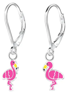 Produktbild von Flamingo Ohrringe Silber 925: Bunte Kinderohrringe mit Brisur