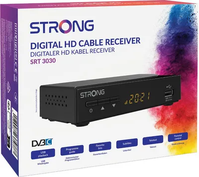 Produktbild von STRONG - Digitaler HD-Kabelreceiver SRT 3030 - TV Receiver für Kabelfernsehen - Dolby Audio - DVB-C mit HDMI-, Scart- und USB-Anschluss - Energiesparfunktion - Benutzerfreundliches Menü - schwarz