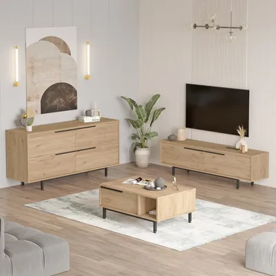 Produktbild von Skye Decor, ON20-S, Wohnzimmermöbel-Set, Eiche, 100 % MELAMINBESCHICHTETE SPANPLATTEN, 160 x 35,5 x 45 cm