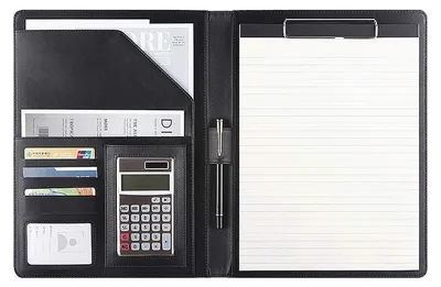 Produktbild von Klemmbrettmappe A4 mit Deckel, Kunstleder, 4 Fächer, Schwarz