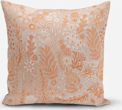 Produktbild von SCHÖNER LEBEN. Kissenhülle aus Baumwolle Blätter Blumen Gräser grau Größe 80x80cm (HxB) 80x80cm (HxB) Größe