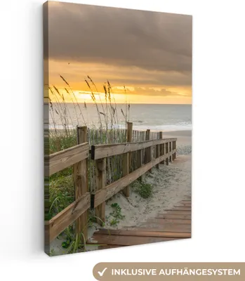 Produktbild von MuchoWow® - Leinwandbilder - Strand - Meer - Düne - Weg, Wandbild, Wanddeko Bilder Wohnzimmer, 60x90cm