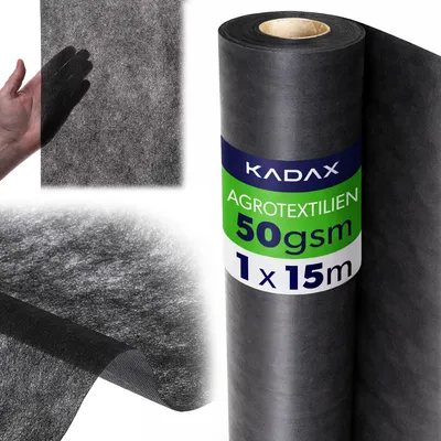 Produktbild von KADAX Unkrautvlies 1 x 15 m, 50 g/m², Schwarz Gartenvlies aus Polypropylen, Wasserdurchlässig Mulchvlies gegen Unkraut, Unkrautfolie für Garten, Pflanzfolie