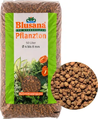 Produktbild von Blusana Blähton 50 Liter mittlere Körnung 4-8mm Hydrokultur-Pflanzton Drainage Pflanzsubstrat Tongranulat Allrounder für Zimmerpflanzen Balkon Terrasse Garten