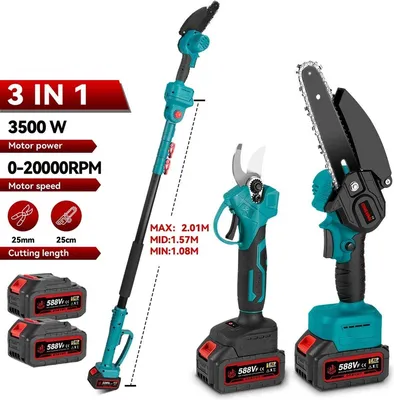 Produktbild von 3-in-1 Teleskopische Elektrokettensäge – Elektrische Schere – Verstellbar – Heckenschere