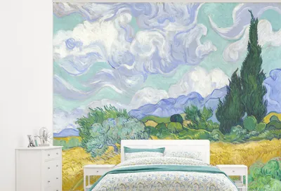 Produktbild von MuchoWow® Fototapete für Wohnzimmer oder Schlafzimmer Wandtapete Vinyl Motivtapete Weizenfeld mit Zypressen - Vincent van Gogh - 275x220 cm - Gemustert