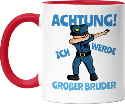 Produktbild von Ich Werde Großer Bruder Tasse Rot Ankündigung Schwangerschaft Polizist Dab Babynews