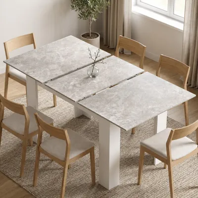 Produktbild von Mondeer Ausziehbarer Esstisch 120-160cm für 4-6 Personen, Stabiler Küchentisch, Vielseitig für Essen, Arbeiten & Freizeit Weiß & Grau