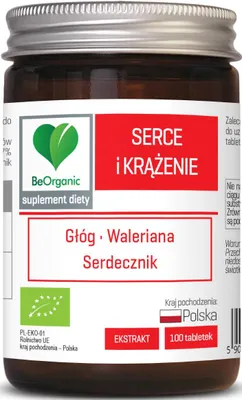 Produktbild von TABLETTEN ZUR UNTERSTÜTZUNG VON HERZ UND KREISLAUF (WEISSER DORN, BALDRIAN, HERZSTÖCKEL)  100 Stück – BE ORGANIC