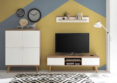 Produktbild von Wohnwand Merle 267cm eiche riviera / weiß matt Wohnzimmer Anbauwand