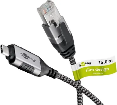 Image de Goobay 74408 câble changeur de genre USB 3.1 type A RJ45 Noir, Argent