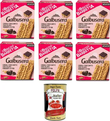 Produktbild von Galbusera Bisco barretta cereali e cioccolato fondente Bisco Müsliriegel und dunkle Schokolade 6x230g+ Italian Gourmet polpa 400g