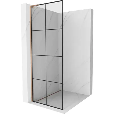 Obrázek produktu pro Mexen Kioto L sprchová stěna Walk-in 90 x 200 cm, černý vzor, kartáčovaná měď - 800-090-103-65-77