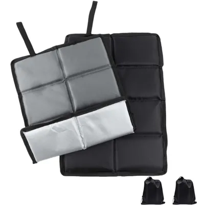 Produktbild von Set aus 2 faltbaren Outdoor-Sitzkissen 45x35 cm - Wasserdichte, wärmeisolierende Sitzmatte mit Tragetasche und Karabiner.