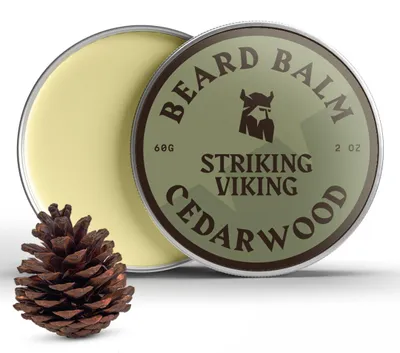 Produktbild von Striking Viking Bartbalsam für Männer, Bartpflege und Styling mit leichtem Halt, mit Sheabutter, Bienenwachs und Jojobaöl, 59 ml, Cedarwood