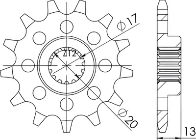 Produktbild von Ritzel Supersprox 520 - 13Z CST-1403:13|feinverzahnt 17,0/20,0