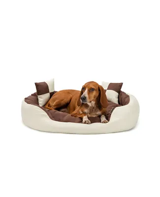 Produktbild von lionto Hundebett, stilvolles 4-in-1 Hundekörbchen, wasserabweisend, kratzfest & pflegeleicht, 85x70 cm, braun/beige