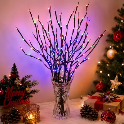 Produktbild von 3er Set LED Weihnachtsdeko Lichtzweige, Bunte Baumzweiglichter Batteriebetrieben, Vasen Deko, Weihnachtsbeleuchtung für Wohnzimmer Party, Tischdeko