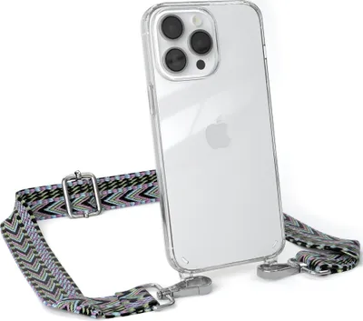 Produktbild von EAZY CASE Handykette - Verstellbarer Trageriemen kompatibel mit Apple iPhone 14 Pro Max, Handykordel mit transparenter Silikon-Hülle, Band in Lila
