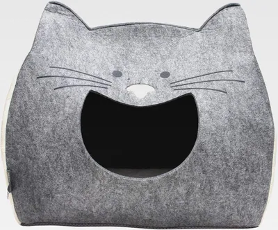 Produktbild von Katzenhöhle Maxi 43 x 32 x 42cm Katzenbett Grau Katzenkissen Katzenohren Filz