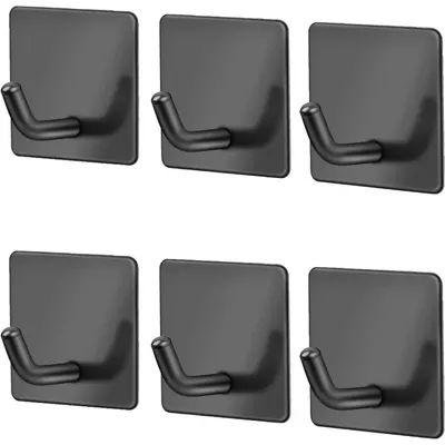 Image de Crochets adhésifs pour serviettes, noirs, en acier inoxydable, lot de 6, sans perçage