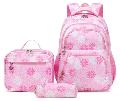 Produktbild von Schulrucksack Set Mädchen Teenager Rosa mit Lunchtasche und Stiftetasche