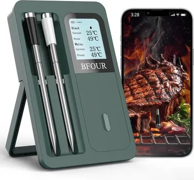 Produktbild von Kabelloses Fleischthermometer mit 2 Sonden – Bluetooth-Grillthermometer mit großem LCD-Display und App-Steuerung