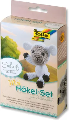 Produktbild von folia 23906 - Mini Häkelset Schaf, Komplettset zur Erstellung von einem selbst gehäkelten niedlichen Schaf, ca. 8 - 10 cm groß, für Kinder ab 8 Jahren und Erwachsene, als Geschenk