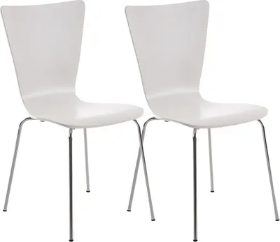 Produktbild von TPFLiving 2er Set Besucherstuhl Stapelstuhl Jaron mit Holzsitz und Metallgestell Farbe: Weiß