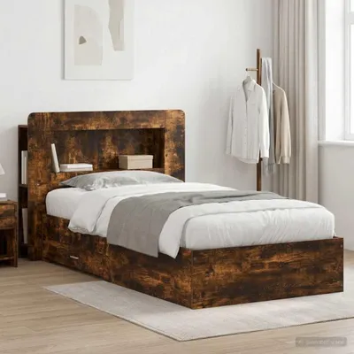 Imagen del producto de Maison Exclusive: Estructura de cama con espacio de almacenamiento, roble ahumado, 80 x 200 cm