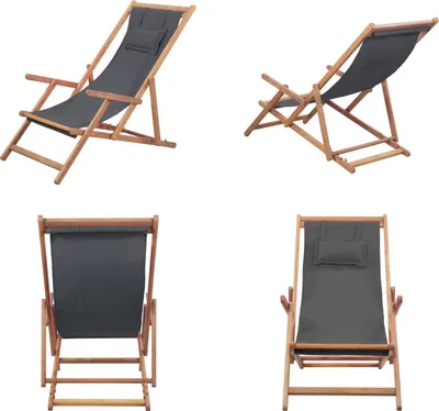 Immagine prodotto di vidaXL Sedia da spiaggia pieghevole in tessuto e legno grigio - Sedia da spiaggia - Sedia da spiaggia - Sedia da campeggio - Sedie da campeggio