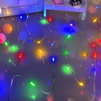 Lichterkette 5 m, 50 LED, bunt, batteriebetrieben, für Weihnachten