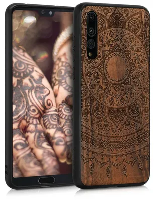 Produktbild von kwmobile Handyhülle für Huawei P20 Pro Hülle Holz - Case mit TPU Bumper - Stoßfestes Hardcase - Schutzhülle Cover in Dunkelbraun