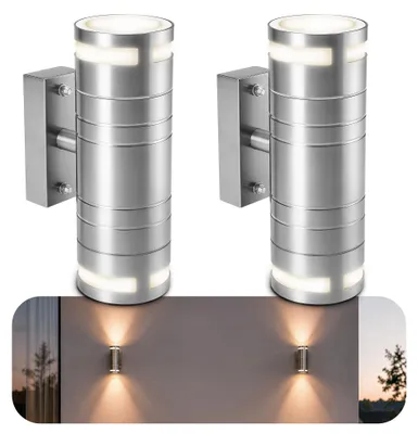 Produktbild von SSC-LUXon 2x ELARI Außenlampe IP44 silber - Wandstrahler Up & Down mit 4 LED GU10 3W neutralweiß - Außenwandleuchte Wandstrahler Edelstahl gebürstet