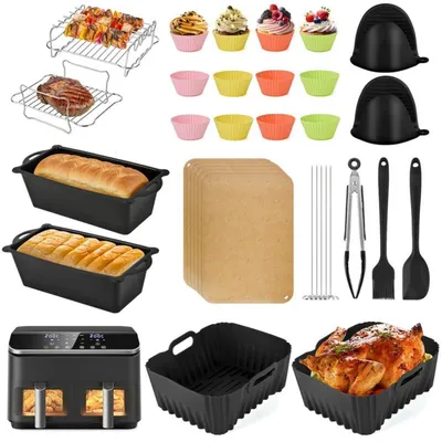 Produktbild von 28-teiliges Zubehör für Heißluftfritteuse, wiederverwendbare Silikonformen, BPA-frei, spülmaschinenfest, für COSORI Dual Blaze 8,5 L