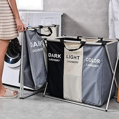 Image de Panier pliable de tri de linge avec 3 compartiments