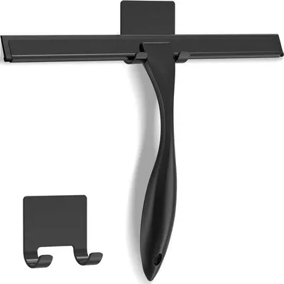 Immagine prodotto di Protezione multifunzionale per doccia in acciaio inossidabile con 1 gancio per porte della doccia, 1 spugna per il bagno, panno per specchi, panno per piastrelle, auto, 10 pollici, nero