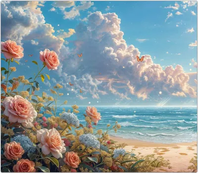 Produktbild von Spritzschutz Herdabdeckplatte Schneidebrett aus Glas Strandzeit mit Rosen 1-Teilig (60x52cm)