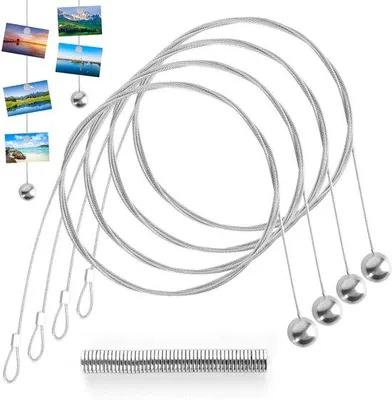 Produktbild von Fotokoord 1,5 mm*2 m, 4 stuks, staaldraad, magnetisch, 48 magneten, zilverfarben