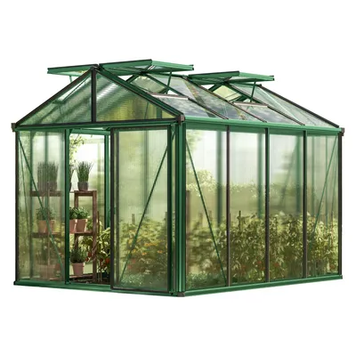 Produktbild von GFP Gewächshaus Diamas 22 Premium 235x311 cm mit integriertem Fundament 16 mm Doppelstegplatten, Farbe Moosgrün