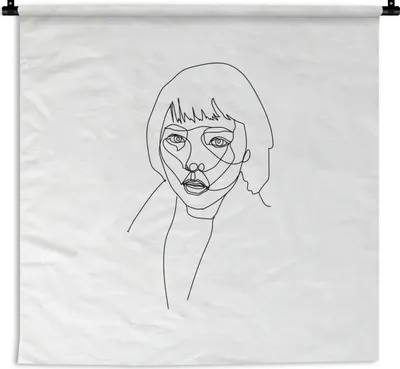 Produktbild von MuchoWow® Wandteppich Wandbehang Frau - Porträt - Schwarz - Weiß 90x90 cm Tapisserie Dekoration Wandtuch - Wandaufhänger